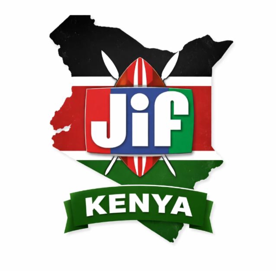 Our Jif Kenya launch mark: the Jif logo on a Maasai shield over a map of Kenya in the flag&rsquo;s black, red and green, with a green KENYA banner
